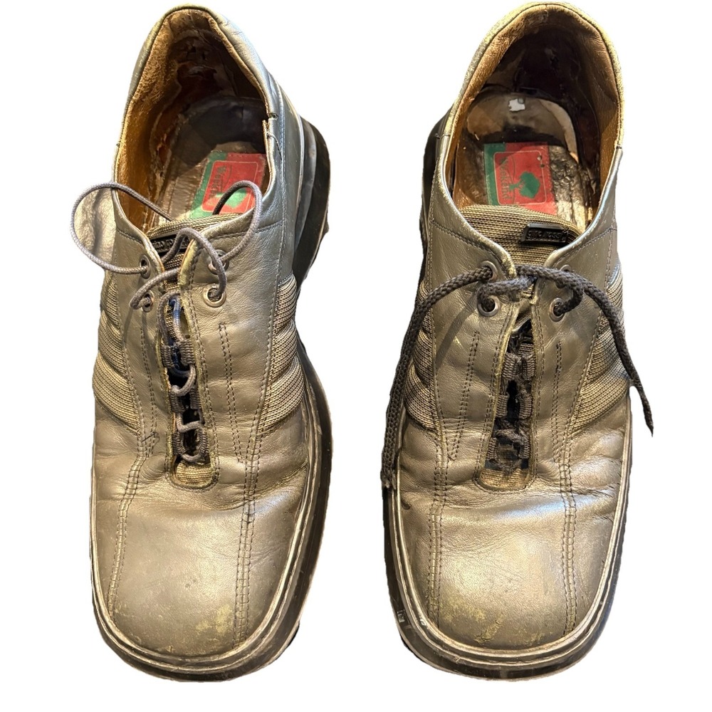 Vintage 90s Gino Rossi Weekend Leather Shoes Men 11M Olive Green Distressed Beat